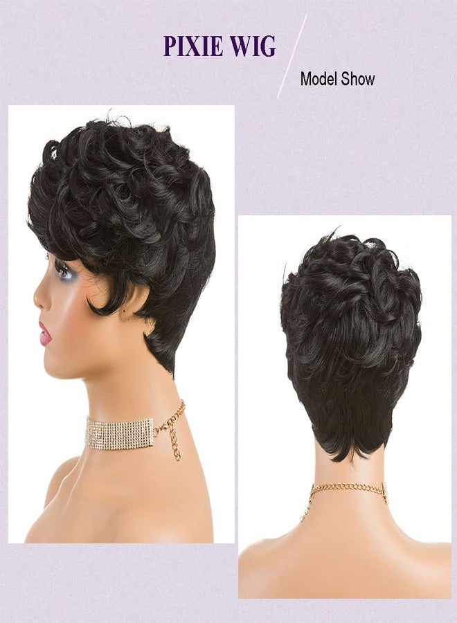 MOONSHOW Short Curly Wigs for Black Women Pixie Cut Wig Black Short Pixie Wigs for Black Women Pixie Cut Curly Wig with Bangs Black Pixie Wigs for Women - Image 5